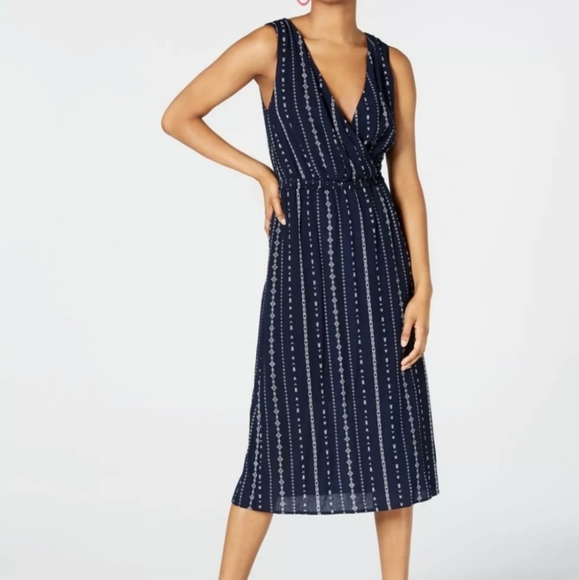 City Studio Dress Deep V-Neck Sleeveless Elastic Waist Blue Print Size Small - Picture 1 of 8